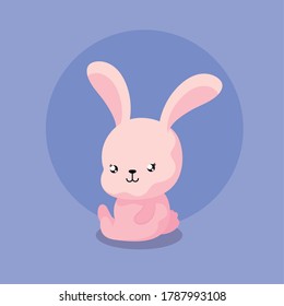 cute rabbit cartoon with frame circular vector illustration design
