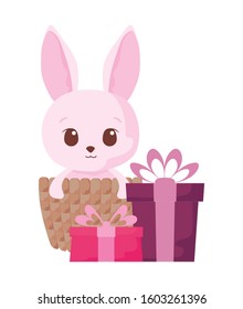 Cute rabbit cartoon with gifts design, Animal zoo life nature character childhood and adorable theme Vector illustration