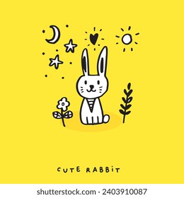 Cute rabbit cartoon, Hand drawing doodle cute rabbit