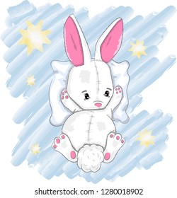 Cute rabbit cartoon hand drawn vector illustration. Can be used for baby t-shirt printing, fashion print design, children wear, baby shower celebration greeting and invitation card.