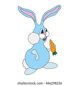 Cute rabbit cartoon. Cartoon happy rabbit holding carrot. 