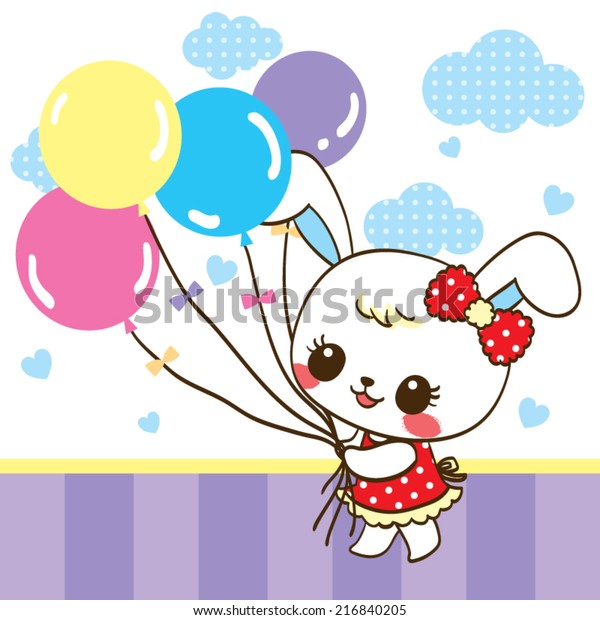 Cute Rabbit Cartoon Holding Balloons On Stock Vector Royalty Free