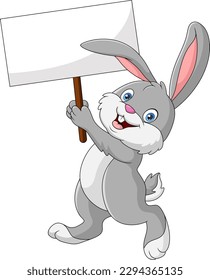 Cute rabbit cartoon holding blank sign