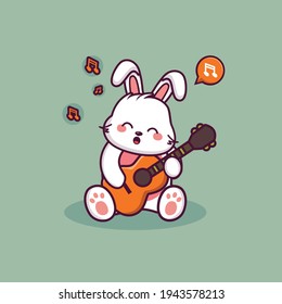 cute rabbit cartoon holding guitar and singing with easter day illustration background