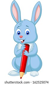 Cute rabbit cartoon holding pencil