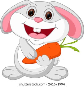 Cute rabbit cartoon holds carrot 