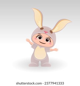 Cute Rabbit With Cartoon Icon Vector Illustration. Cute bear mascot costume concept Isolated Premium Vector. Flat Cartoon Style