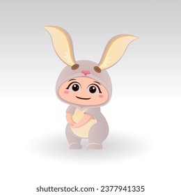 Cute Rabbit With Cartoon Icon Vector Illustration. Cute bear mascot costume concept Isolated Premium Vector. Flat Cartoon Style