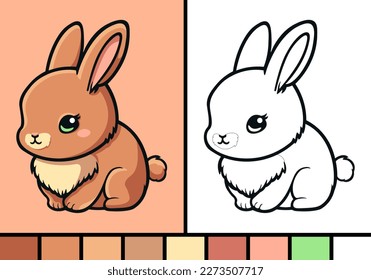 Cute rabbit cartoon illustration in coloring page style baby wild animal