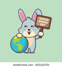 cute rabbit cartoon illustration in world animal day. cute vector design character. Vector isolated flat illustration for poster, brochure, web, mascot, sticker, logo and icon.