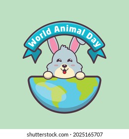 cute rabbit cartoon illustration in world animal day. cute vector design character. Vector isolated flat illustration for poster, brochure, web, mascot, sticker, logo and icon.