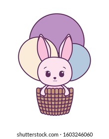 Cute rabbit cartoon inside basket design, Animal zoo life nature character childhood and adorable theme Vector illustration