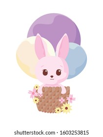 Cute rabbit cartoon inside basket design, Animal zoo life nature character childhood and adorable theme Vector illustration
