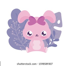 Cute rabbit cartoon with leaves design, Animal zoo life nature character childhood and adorable theme Vector illustration