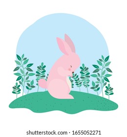 Cute rabbit cartoon with leaves design, Animal zoo life nature character childhood and adorable theme Vector illustration
