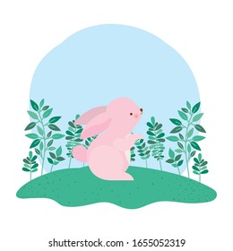 Cute rabbit cartoon with leaves design, Animal zoo life nature character childhood and adorable theme Vector illustration