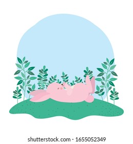 Cute rabbit cartoon with leaves design, Animal zoo life nature character childhood and adorable theme Vector illustration
