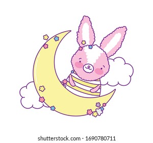 Dibujo de conejo con diseño de luna y nubes, naturaleza de vida zoológico animal infancia y tema adorable Ilustración vectorial
