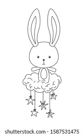 Cute rabbit cartoon over cloud with stars design, Animal zoo life nature character childhood and adorable theme Vector illustration