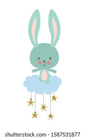 Cute rabbit cartoon over cloud with stars design, Animal zoo life nature character childhood and adorable theme Vector illustration