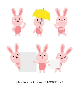 Cute rabbit cartoon presenting chibi concept