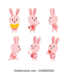 Cute rabbit cartoon presenting chibi concept