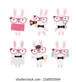 Cute rabbit cartoon presenting chibi concept
