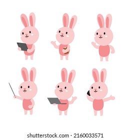 Cute rabbit cartoon presenting chibi concept