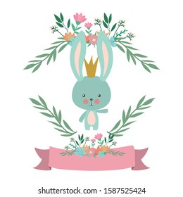 Cute rabbit cartoon and ribbon design, Animal zoo life nature character childhood and adorable theme Vector illustration