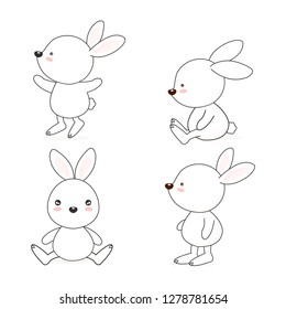 Cute rabbit cartoon set.