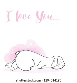 Cute rabbit in cartoon style. Valentines day theme. Hand drawn lettering. Vector illustration. Elements for greeting card, poster, banners. T-shirt, notebook and sticker design