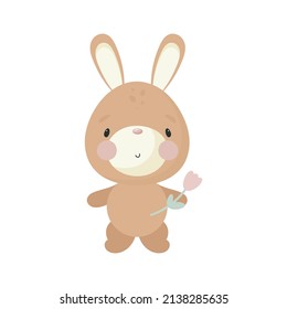 Cute Rabbit. Cartoon style. Vector illustration. For kids stuff, card, posters, banners, children books, printing on the pack, printing on clothes, fabric, wallpaper, textile or dishes.