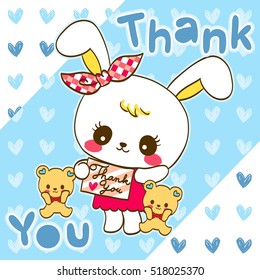 Cute Rabbit cartoon and teddy bear on heart background