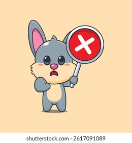 Cute rabbit cartoon vector illustration with wrong sign