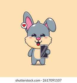 Cute rabbit cartoon vector illustration with mobile phone