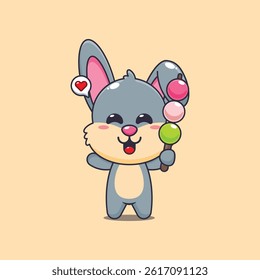 Cute rabbit cartoon vector illustration eating dango