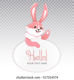 Cute rabbit cartoon waving hand. Vector illustration grouped and layered easy editing with banner for your text.