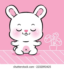 Cute Rabbit Cartoon in Yogaposium. Funny Vektorgrafik Animal Charakter.