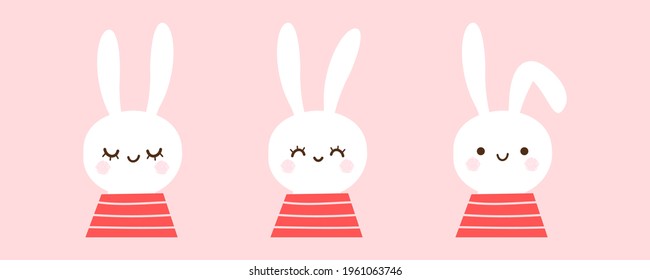 Cute rabbit cartoons on pink background vector illustration.