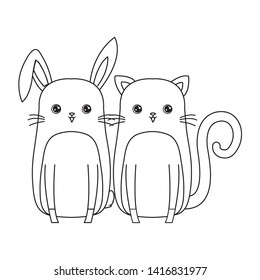 cute rabbit with cat animals character