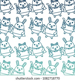 cute rabbit and cat with cloak pattern kawaii character