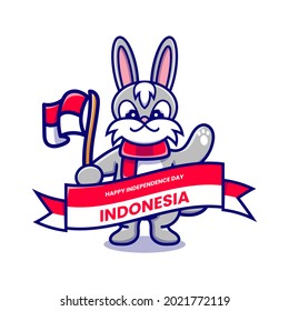 cute rabbit celebration indonesia independence day