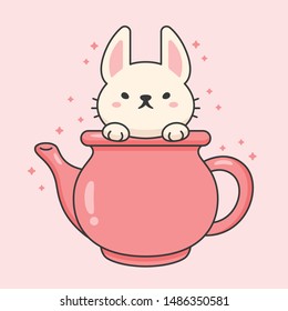 Cute rabbit in a ceramic tea kettle cartoon animal character vector. Cartoon character design.