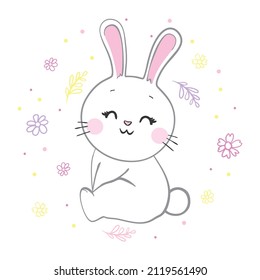 Cute rabbit character, bunny vector illustration. This is an illustration of a white rabbit greeting in the year of the rabbit 2023.