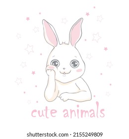 Cute rabbit character, bunny vector illustration. This is an illustration of a white rabbit greeting in the year of the rabbit 2023.