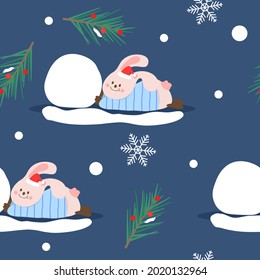 Cute rabbit character in Christmas theme.