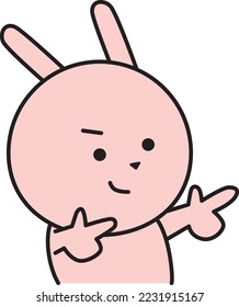 A cute rabbit character does a pointing pose