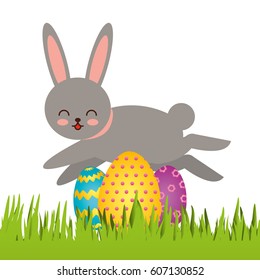 cute rabbit character easter season vector illustration design