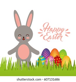 cute rabbit character easter season vector illustration design