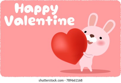 Cute Rabbit character having a big heart shape for Valentine's Day celebration card, Vector illustration
